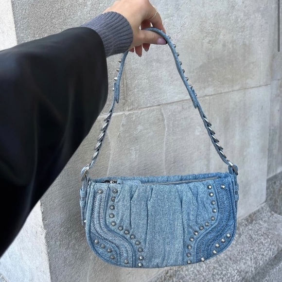 Zara Bags Zara Denim Studded Shoulder Purse Poshmark